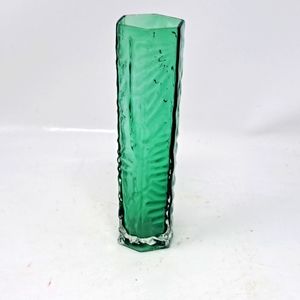 Vintage Green Hexigonal Textured Glass Vase